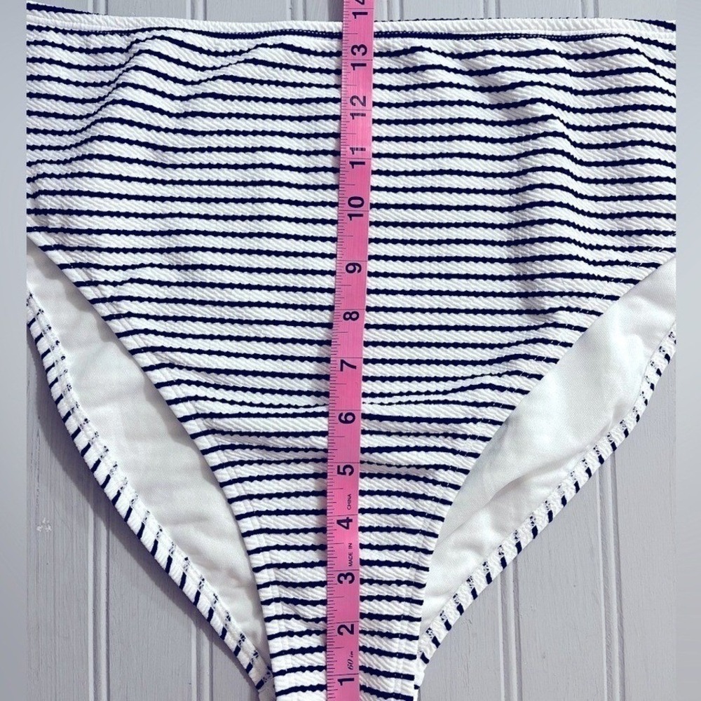 Shade & Shore High Waist Navy Striped Ribbed Bikini Bottom XL High Leg NWT - Picture 10 of 11